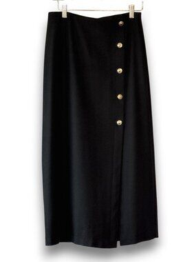 Vintage The New York Clothing Co 100 Percent Wool Maxi Skirt Black Silver Button